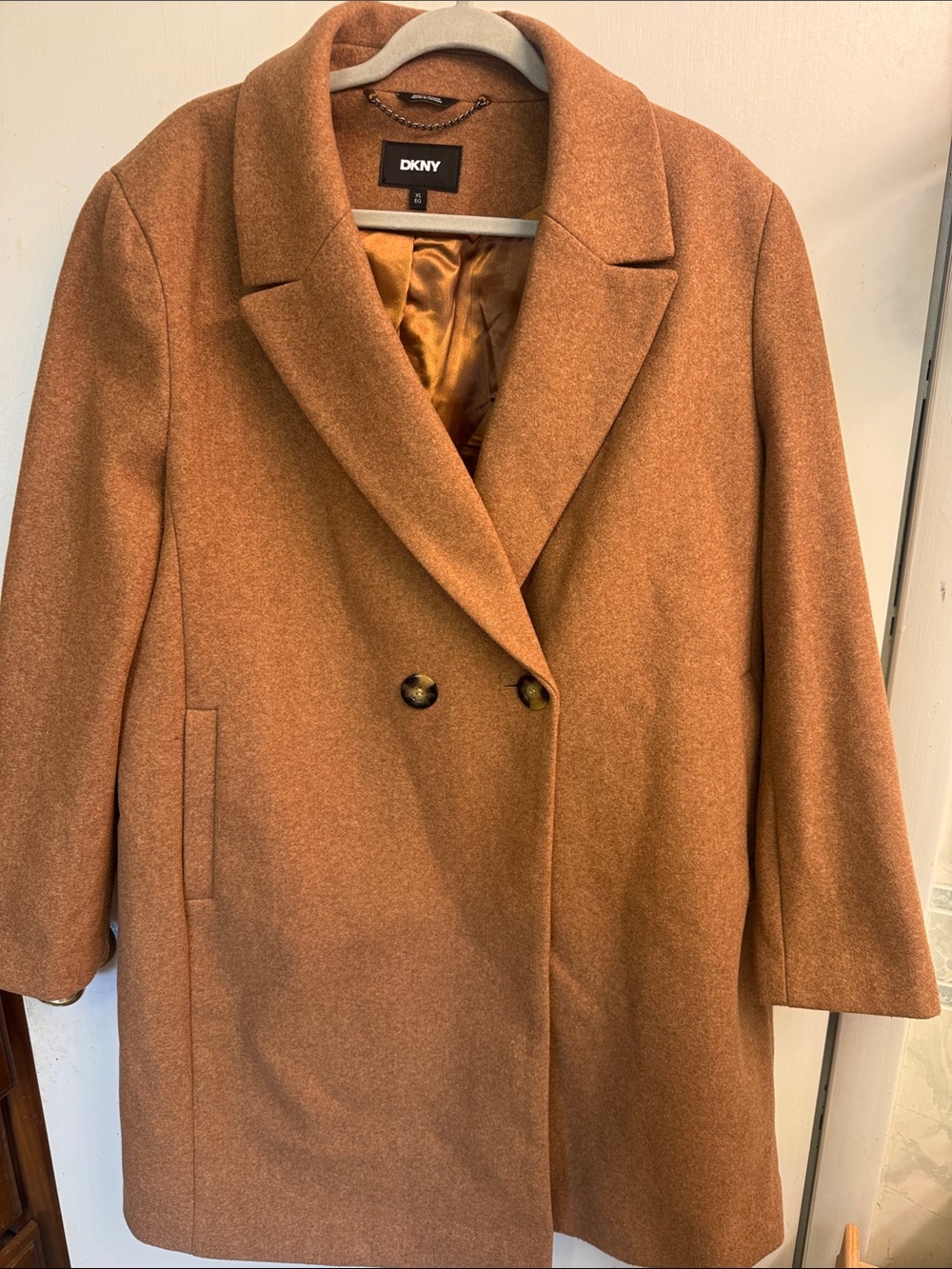 DKNY Double-Breasted Pea Coat in Camel Brown